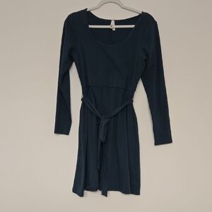 Pact Blue Green Long Sleeve Dress With Pockets Minimalist Everyday Chic | Large